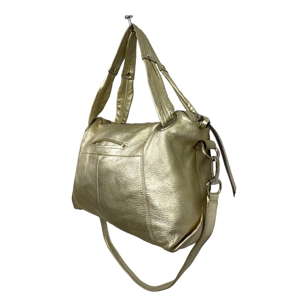Makowsky Metallic Gold Genuine Leather Satchel Shoulder Crossbody Bag - Picture 4 of 16